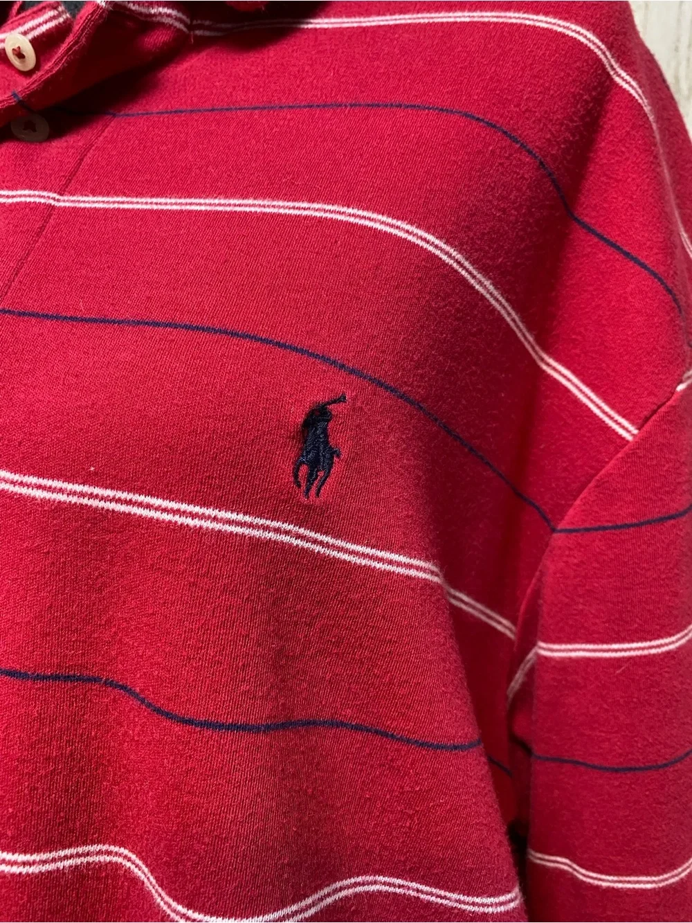 Ralph Lauren Red Polo with White Stripe Detail Sz-XL
